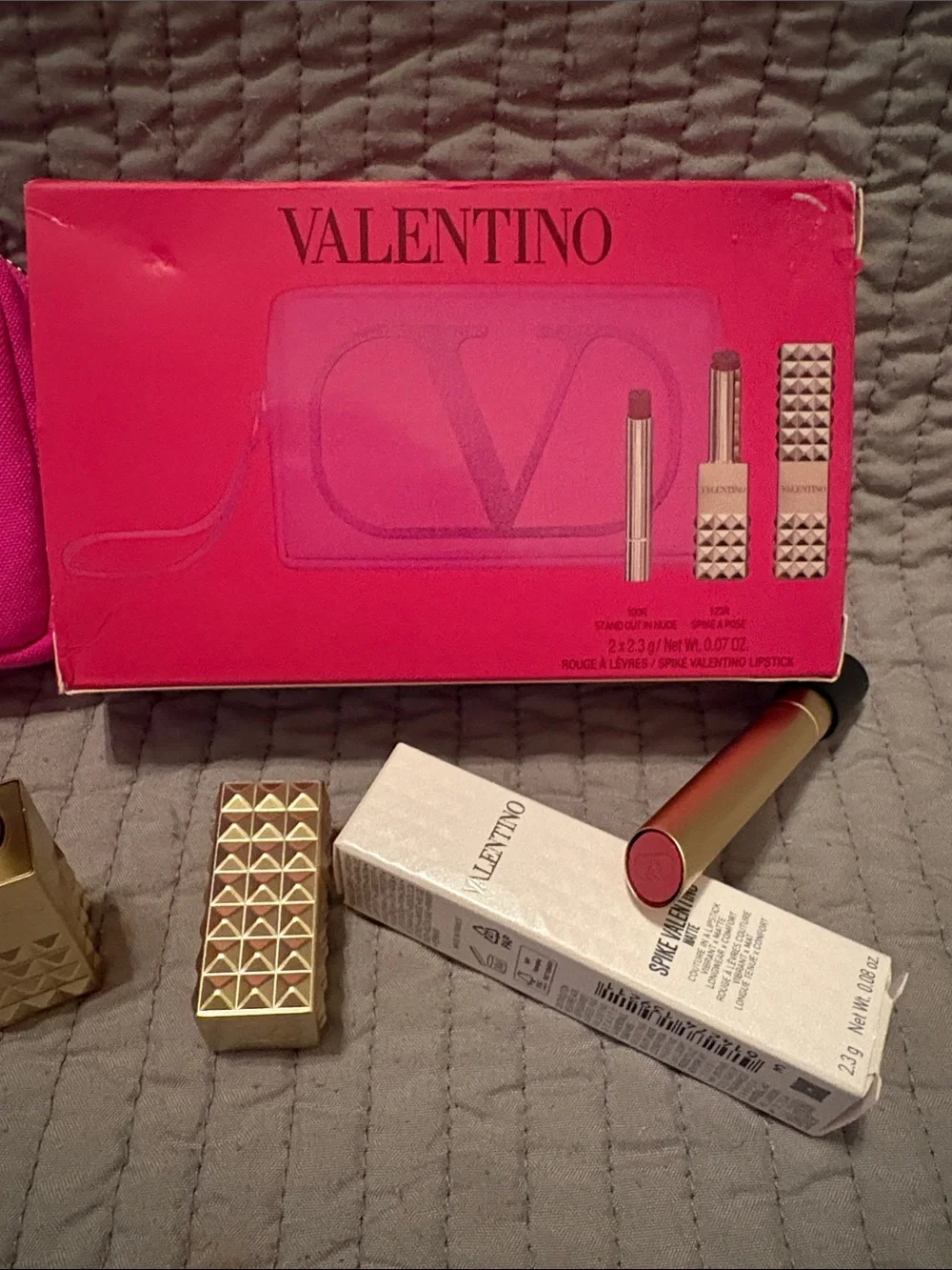 Valentino Spike Lipstick gift set pink pouch & 2 Full size Matte lipsticks NEW